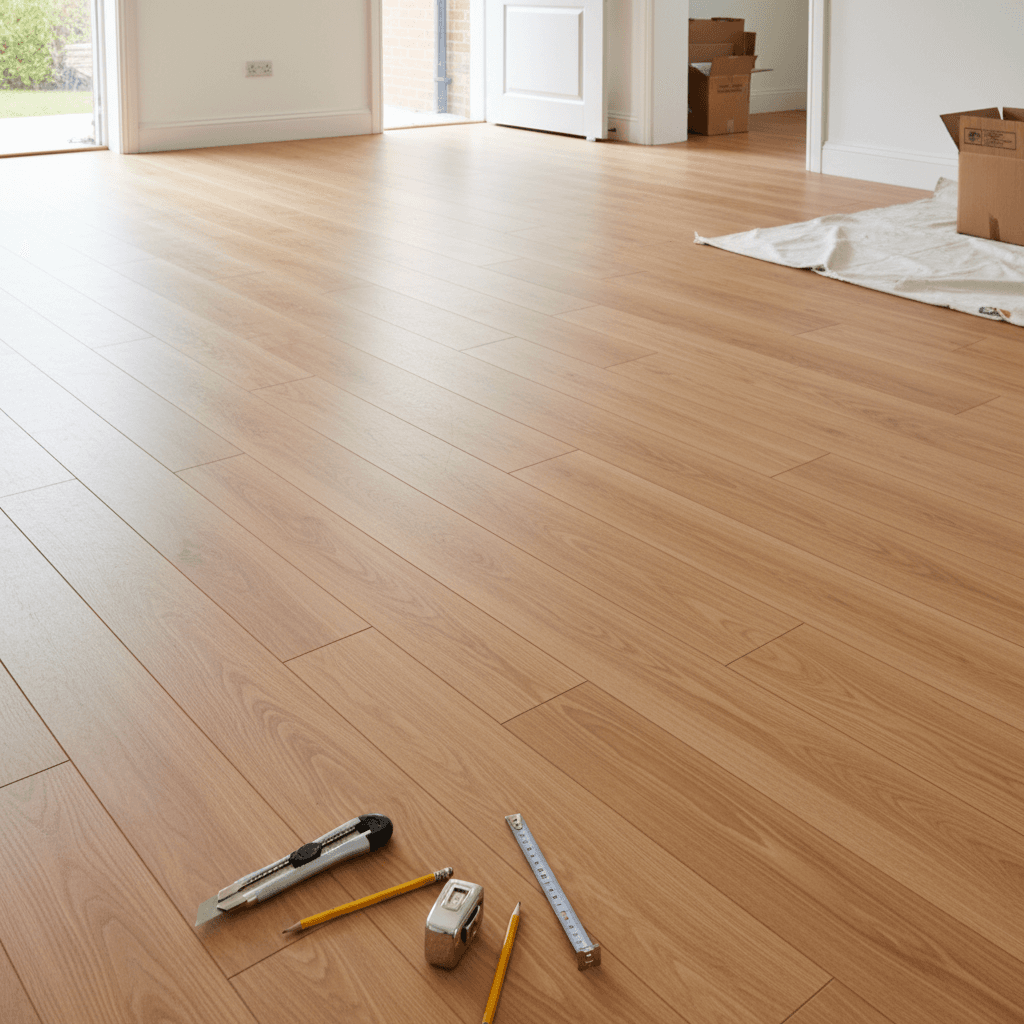 Newly installed timber flooring in residential space