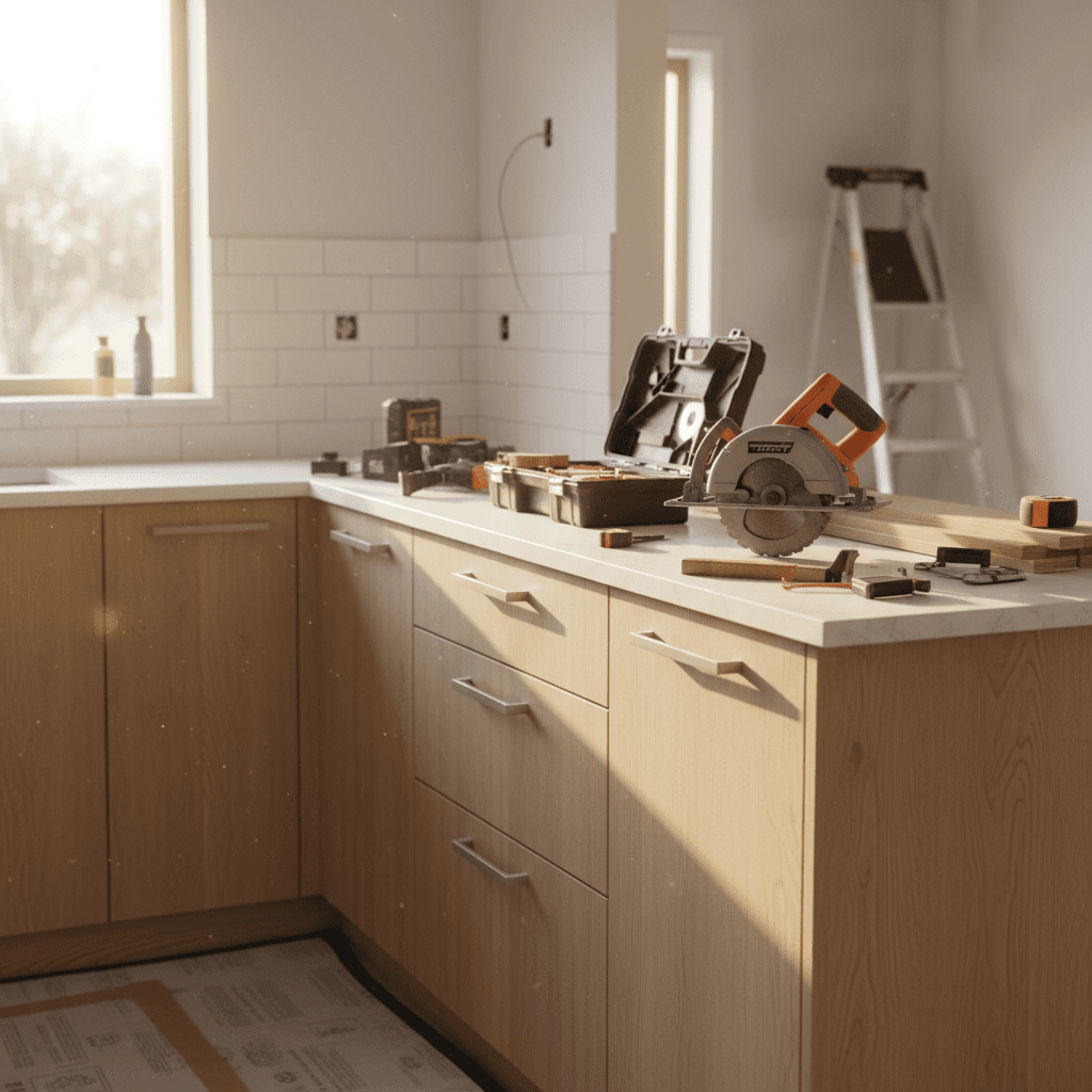 Kitchen renovation with new cabinetry and benchtops