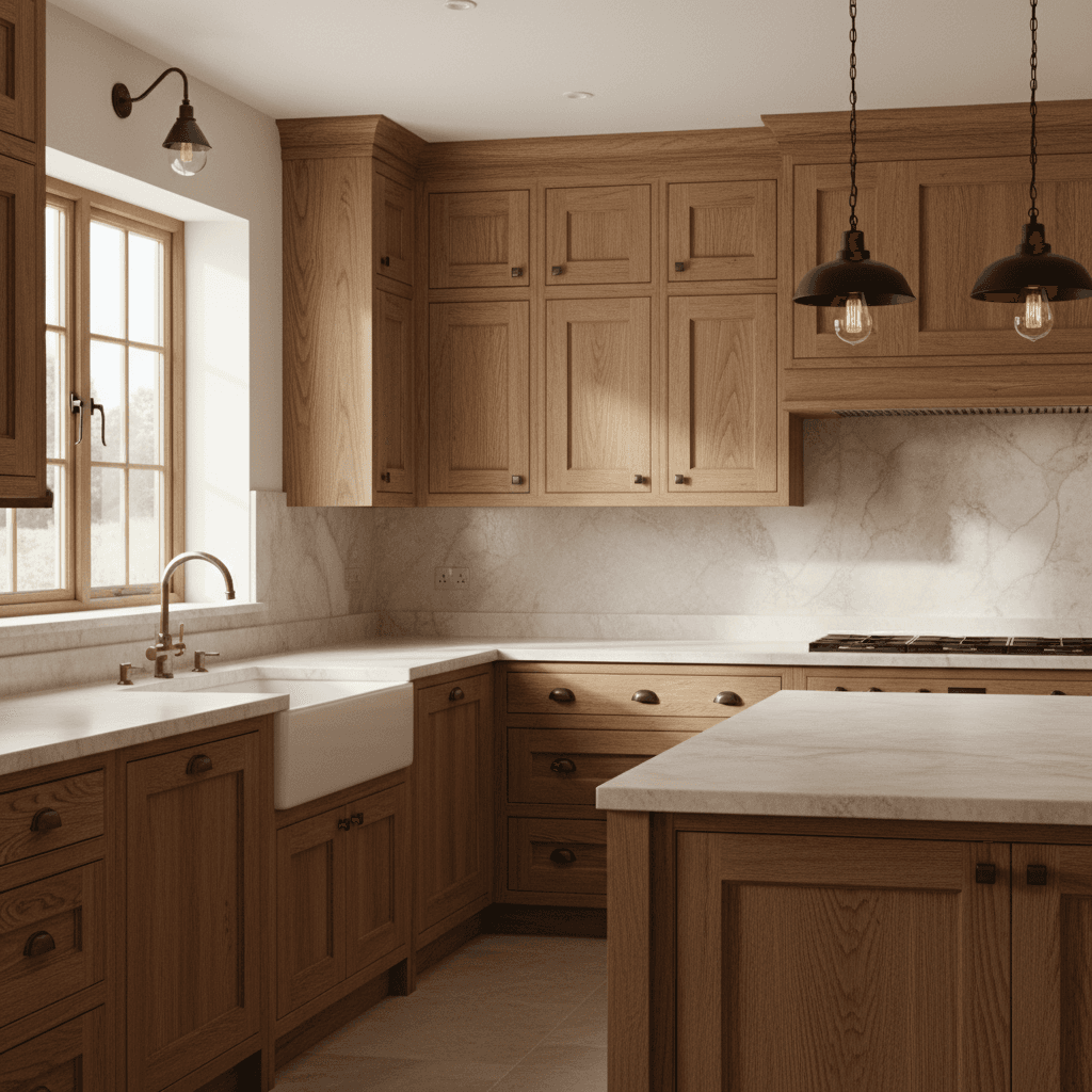 Modern kitchen renovation with timber cabinetry and stone benchtop